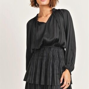 Reset by Jane black pleated ruffle mini dress